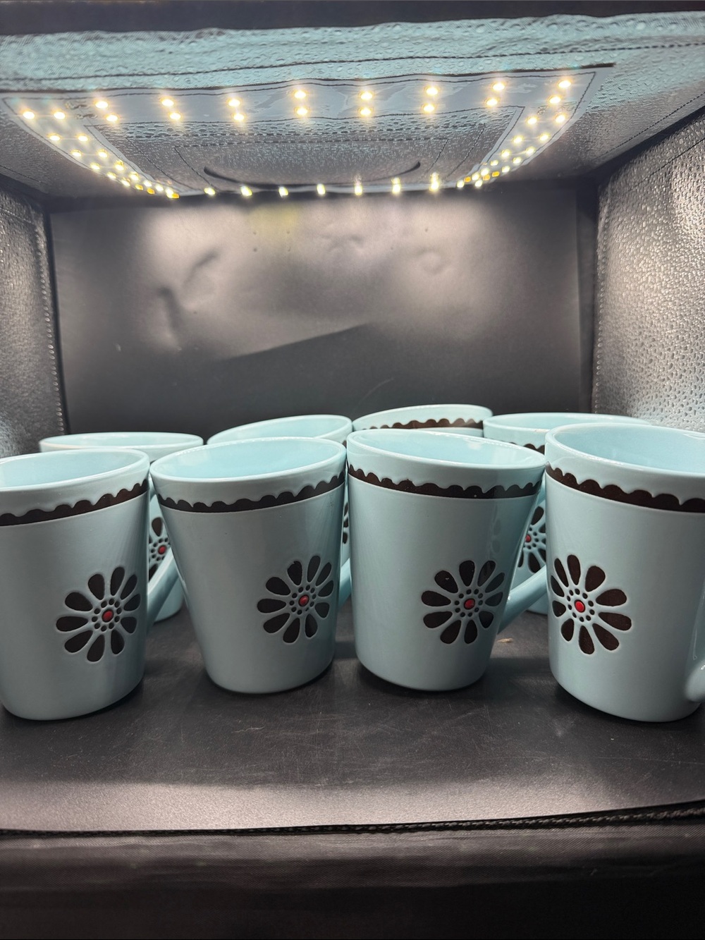 Vtg Rainbow Trading Co Western Ceramic Floral Accent Mugs - Light Blue (Set)
